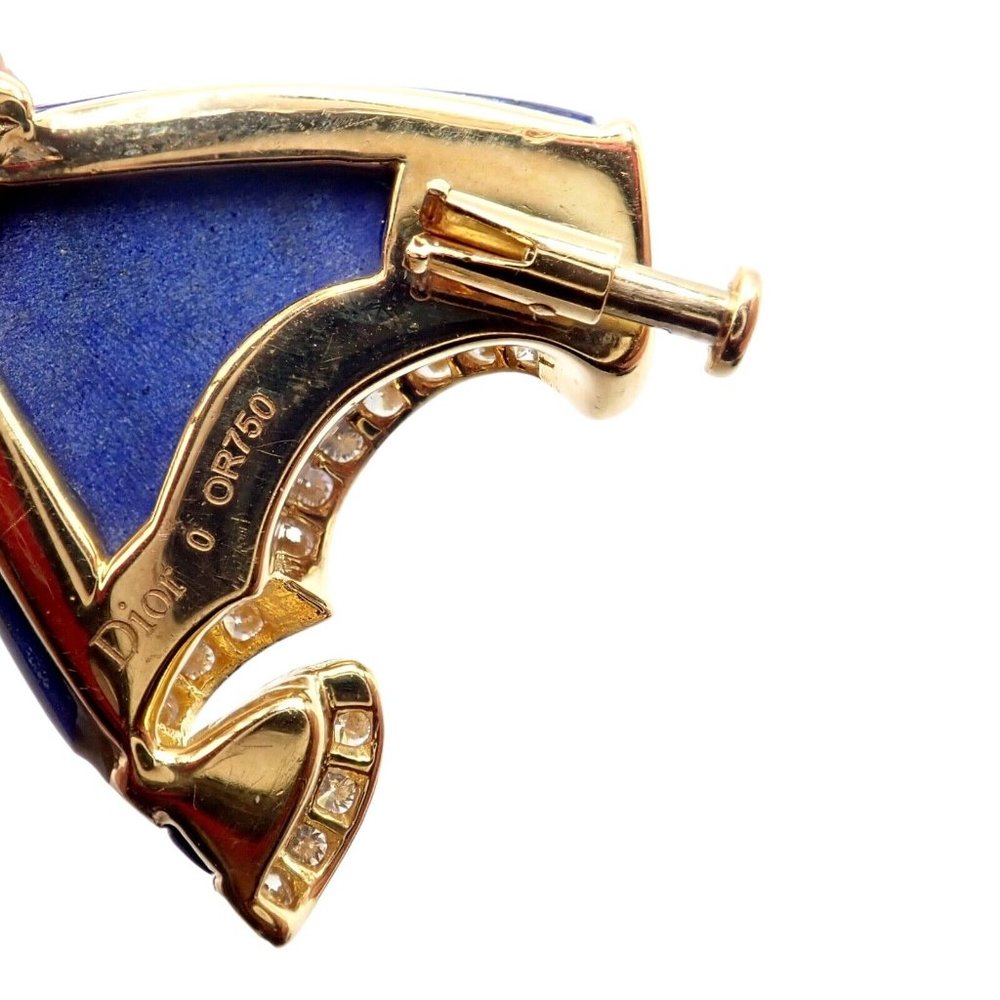 Authentic! Christian Dior 18k Yellow Gold Diamond Lapis Lady Dior Brooch Pendant - Picture 10 of 12